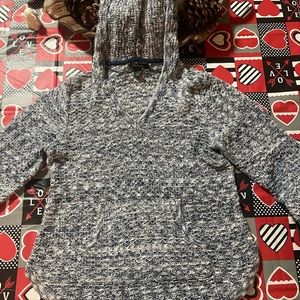 Blue and white knitted hoodie